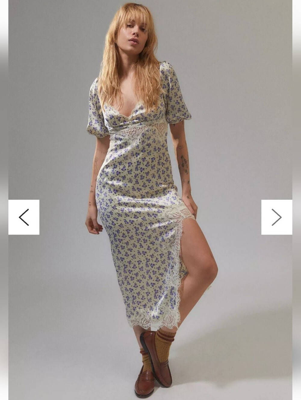 Urban Outfitters Lauren Lace-Trim Floral Midi Dress Size XS